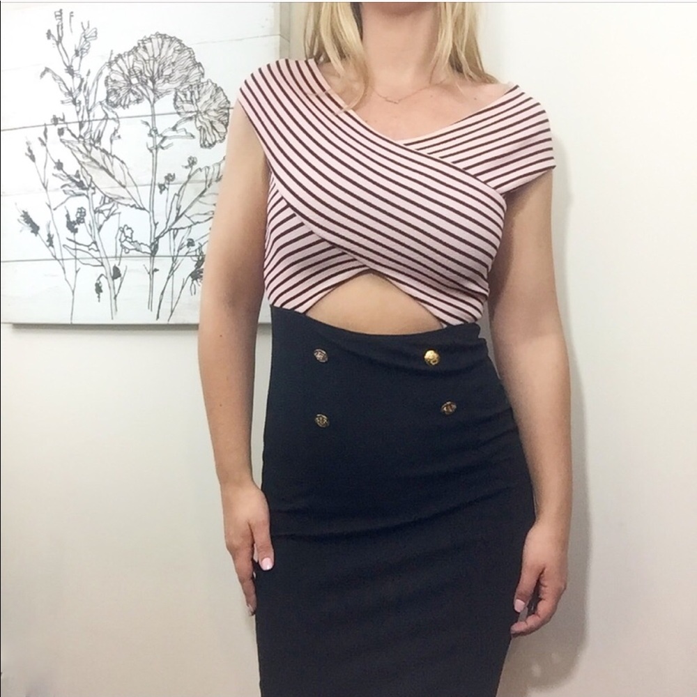 Alt B Cut-Out Striped Button Dress